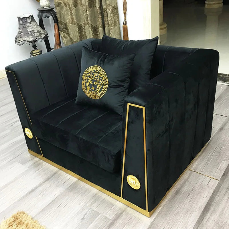 Modern Luxury Black Golden Velvet Sofa and Love Seat Nordic Gold Bellini 3 Sectional Couch for Wedding Home Living Furniture Set