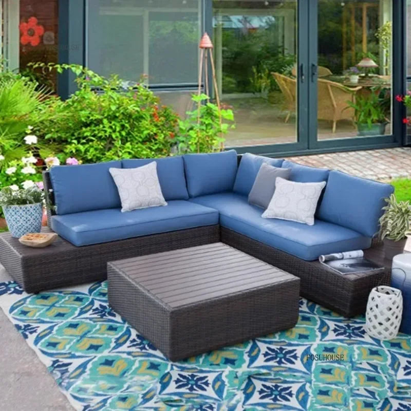 American Modern Courtyard Furniture Leisure Rattan Sofa Chairs Outdoor Country Corner Garden Sofas Patio Furniture Set a