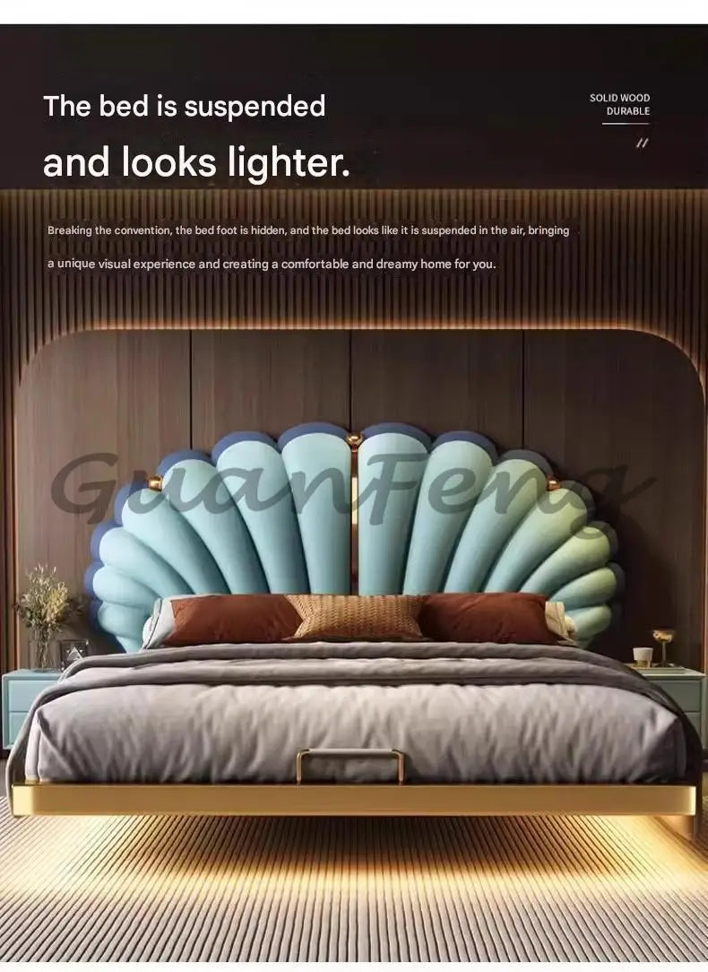 Floating Princess Bed European Genuine Leather Vintage Solid Wood Bed Light Luxury High Quality Cama De Casal Bedroom Furniture