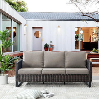 Outdoor Couch Patio Furniture: Wicker Patio Sofa with Deep Seat High Back, 800Lbs Weight Capacity Oversize Outdoor