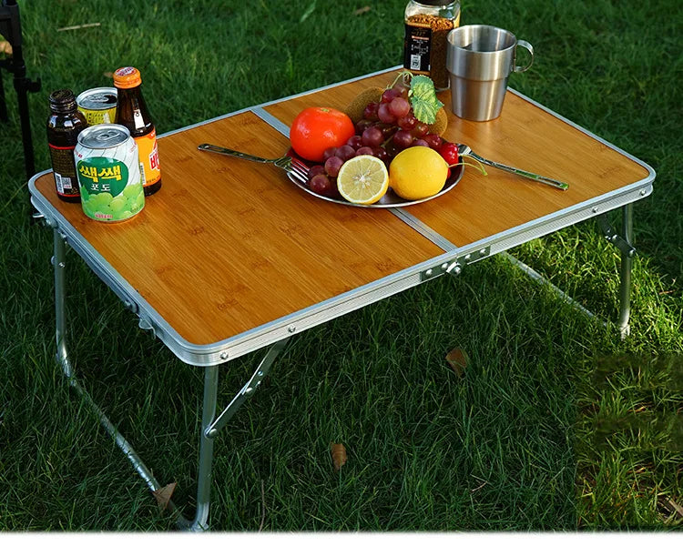 Outdoor Picnic Barbecue Bamboo Wood Bamboo Board Table Camping Portable Portable Folding Table Simple Furniture Computer Table