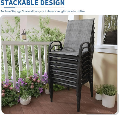 Patio Chairs Set of 8 - Outdoor Stackable Dining Chairs for All Weather - Lightweight Textilene Outdoor Chair Sets with Armrests