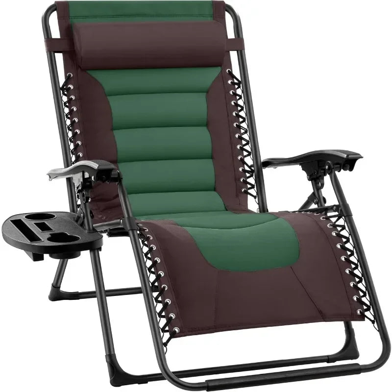 v Oversized Padded Zero Gravity Chair, Folding Outdoor Patio Recliner, XL Anti Gravity Lounger for Backyard w/Headrest, Cup Hold