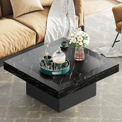Tribesigns Coffee Table Square LED Coffee Table Engineered Wood Low Coffee Table for Living Room Rustic Brown & Black