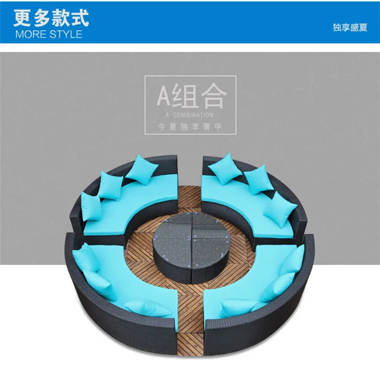 Modern Imitation Rattan Round Sofa Set Outdoor Garden Patio Rattan Woven Sofa Leisure Balcony Rattan Chair Furniture