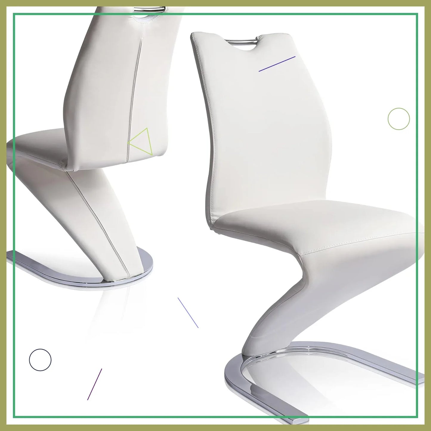 Modern PU Leather Dining Chairs Set of 2, Armless Upholstered Side Chairs with Sturdy Metal Legs for Kitchen & Living Room