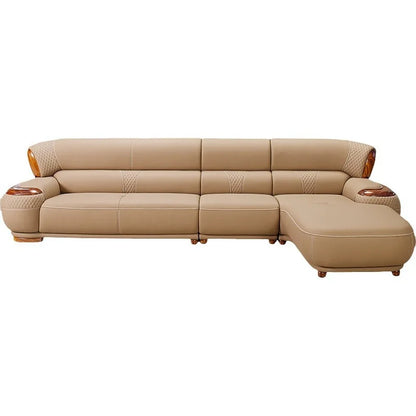 European leather sofa combination high-end living room corner luxury ebony wood first layer cowhide