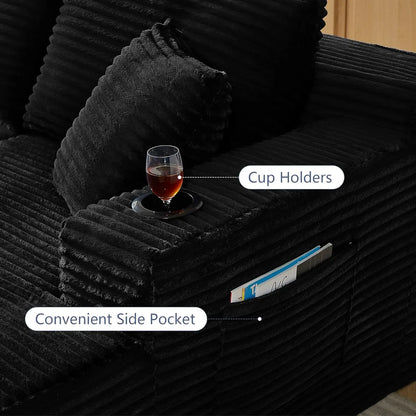 133.5" Black Corduroy Boneless Sectional Couches for Living Room, Oversized Plush U Shaped Cloud Couch Modular Sectional Sofa wi