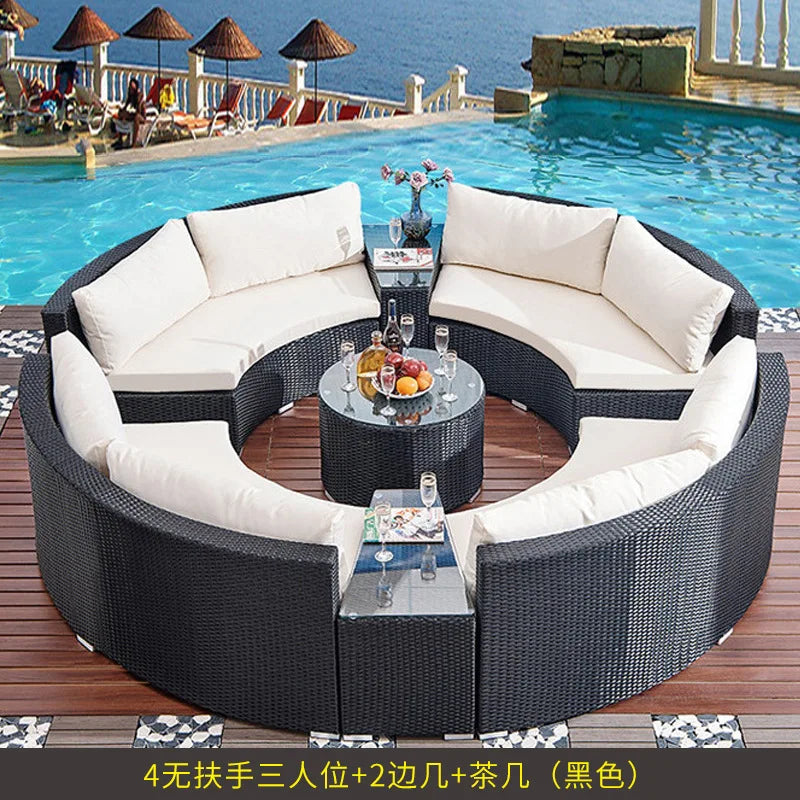 Customizable outdoor sofa villa garden courtyard circular curved rattan sofa coffee table combination outdoor leisure