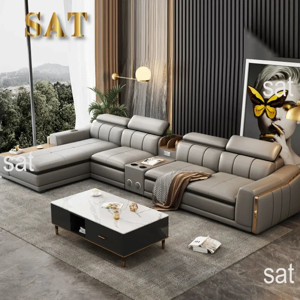 A Modern Sectional Leather Luxury Sofa Set Modular Furniture Home Multifunctional Living Room L Shape Corner Sofa