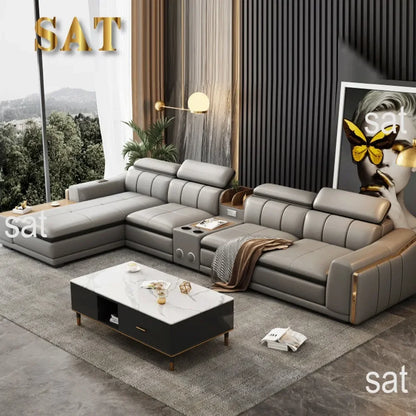 A Modern Sectional Leather Luxury Sofa Set Modular Furniture Home Multifunctional Living Room L Shape Corner Sofa