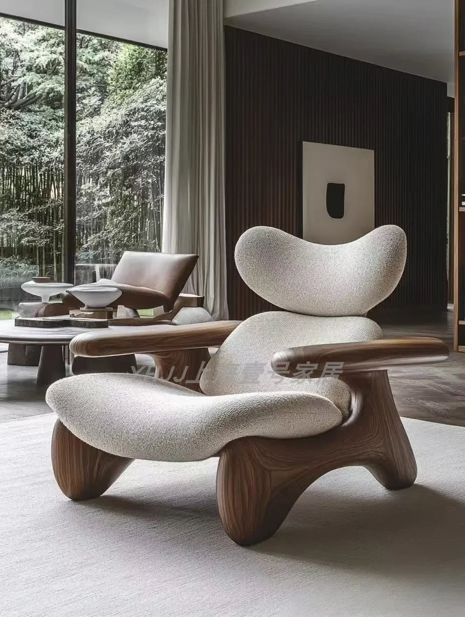 New medieval solid wood single sofa chair original art model room club exhibition hall leisure chair