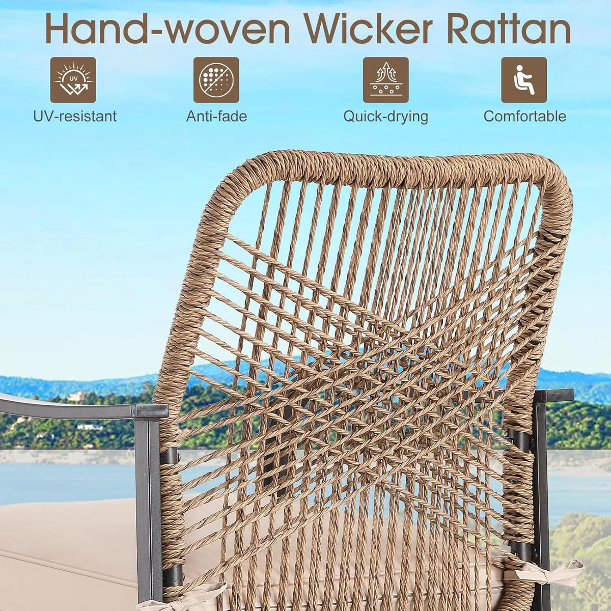 Outdoor Bar Stools Set of 2, Patio Swivel Counter Height Rattan Bar Stools, Patio Wicker Bar Swivel Chairs with Cushion
