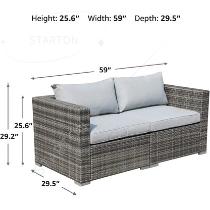All Weather Grey PE Rattan Sectional Corner Sofa Set, Additional Extra Chairs for Outdoor Sec，Outdoor Wicker Loveseat 2 Pieces,