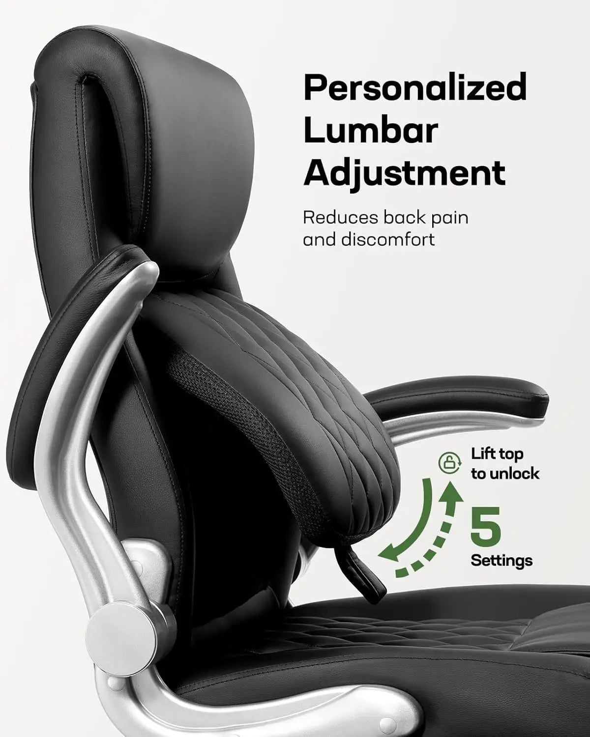 Ergonomic Office Chair with Lumbar Support, Adjustable Height & Flip-up Arms - Black