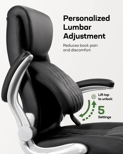Ergonomic Office Chair with Lumbar Support, Adjustable Height & Flip-up Arms - Black