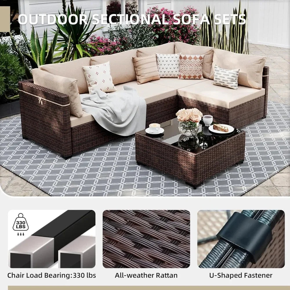 5-Piece Outdoor Patio Furniture Set Wicker Sectional Sofa Conversation Couch for Decks Backyards Gardens