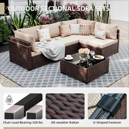 5-Piece Outdoor Patio Furniture Set Wicker Sectional Sofa Conversation Couch for Decks Backyards Gardens