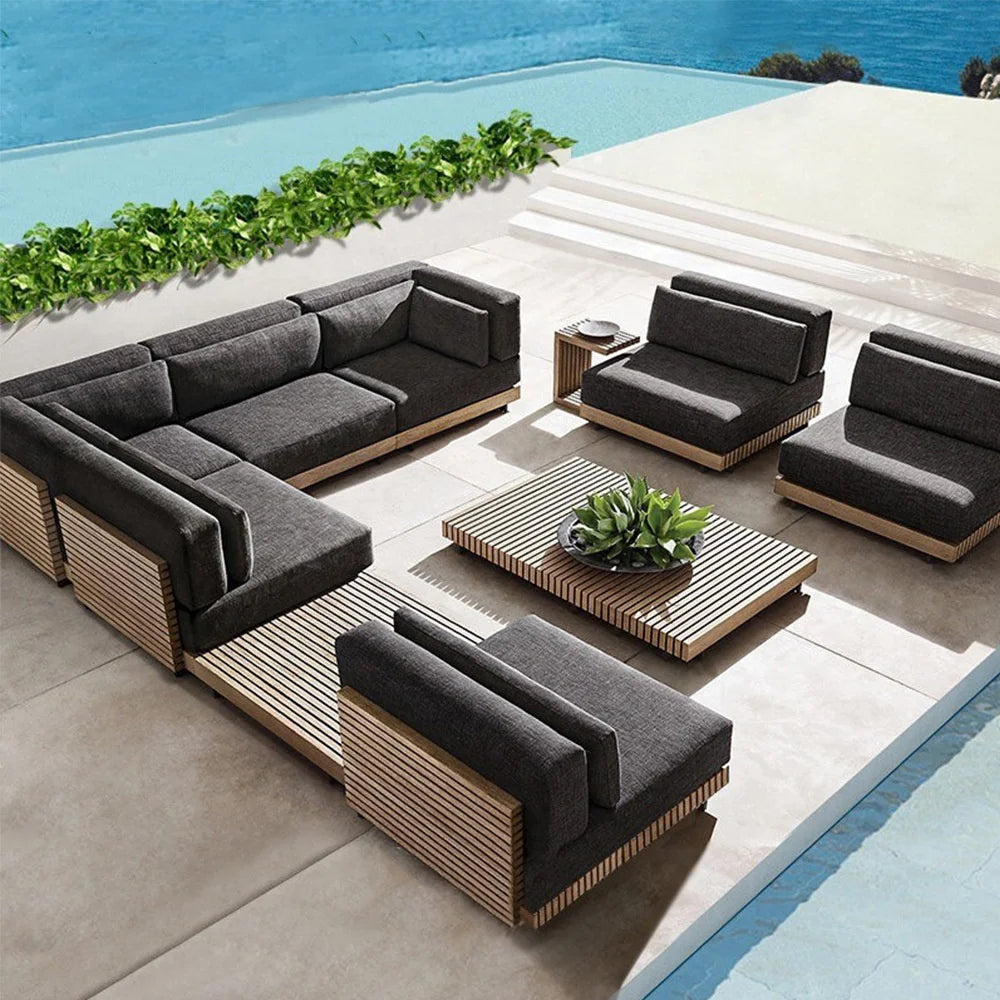 #Luxury Waterproof Modern Garden Furniture Set Rattan Rope Wicker Fire Pit Patio Couch Sectional Teak Wood