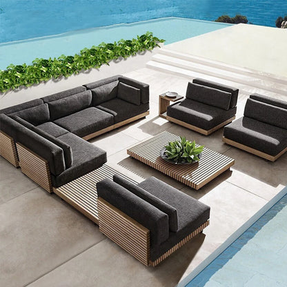 #Luxury Waterproof Modern Garden Furniture Set Rattan Rope Wicker Fire Pit Patio Couch Sectional Teak Wood