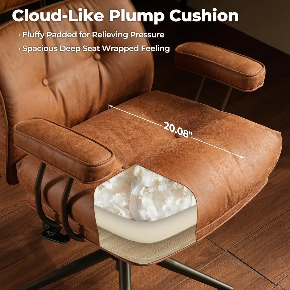 Home Upgrade ergonomic home office chair, mid-century modern faux leather chairs with thickened cushions, comfy high back swivel