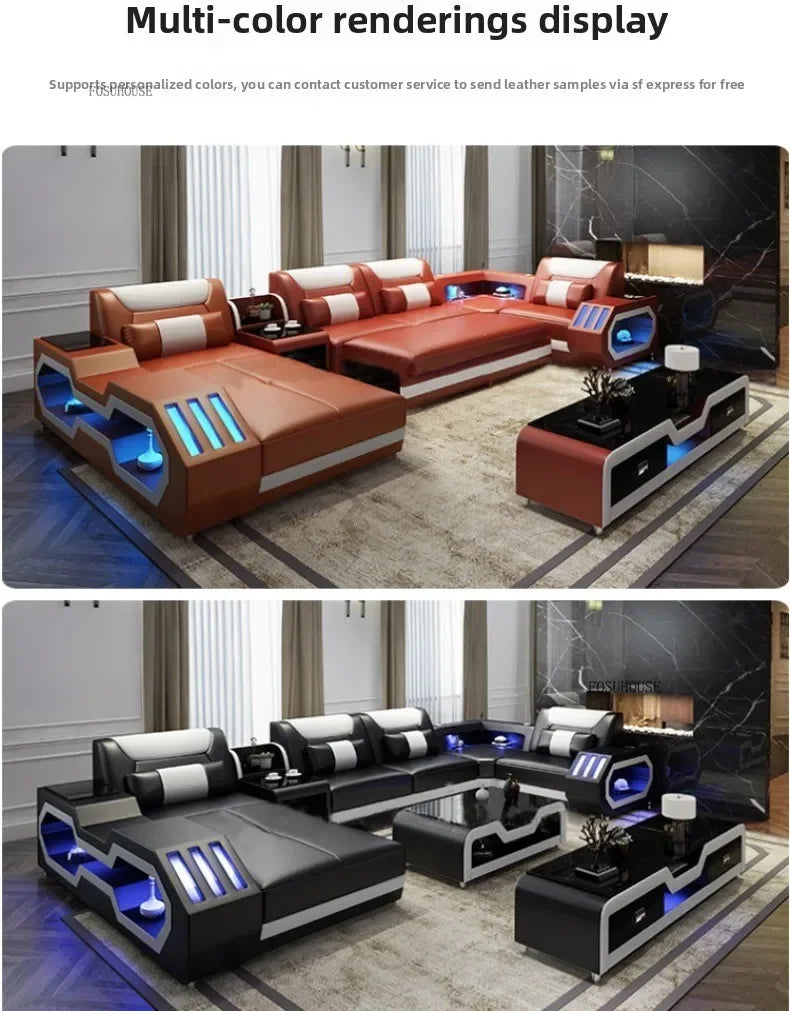 High-end Villa Sofas Design Modularity Sofa U-Shape Living Room Sofas Sets with Bluetooth Speaker for Living Room Furniture