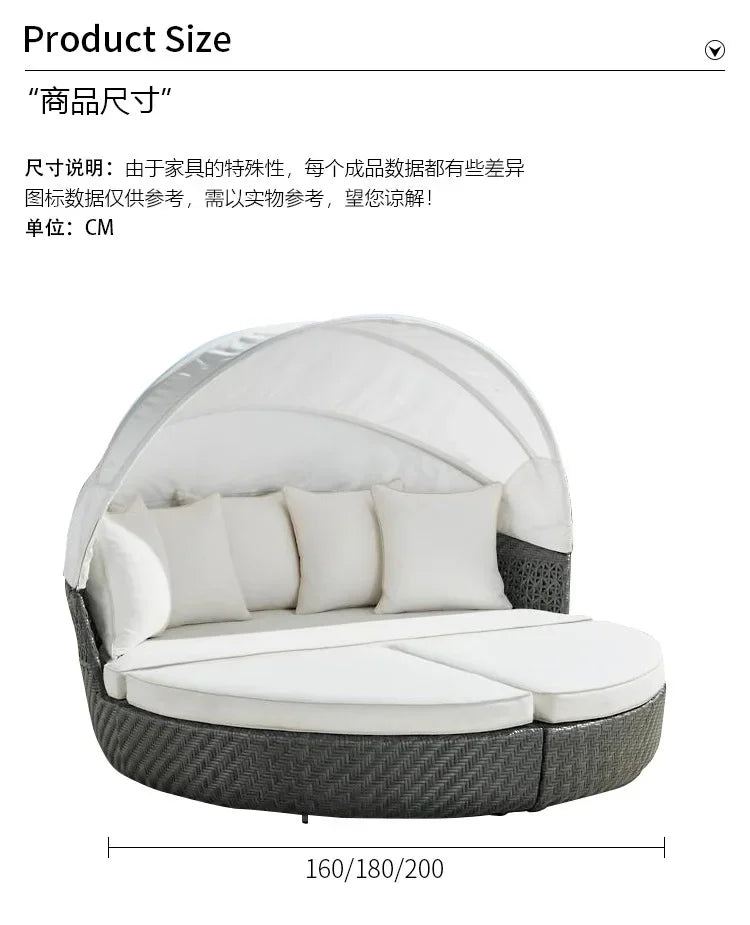 Outdoor rattan round bed leisure garden courtyard swimming pool beach bed