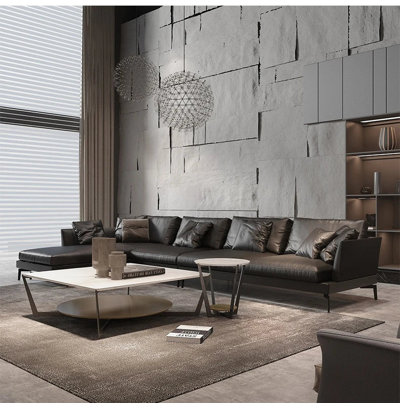 Italian sofa light luxury nappa leather furniture large apartment living room gray Nordic simple modern Hong Kong model room