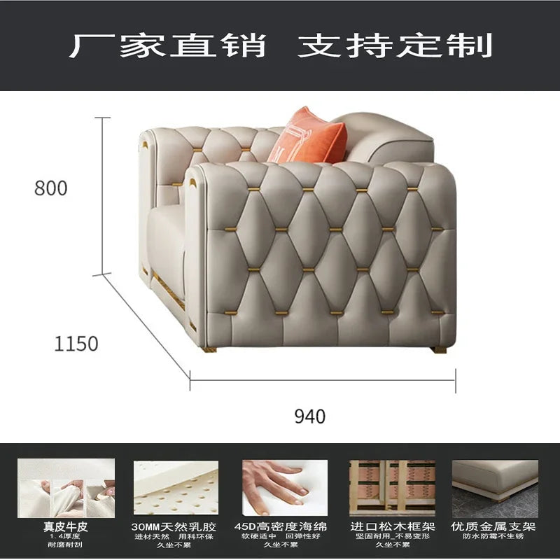 A2-7   new light luxury leather sofa living room combination size modern simple first-layer cowhide sofa