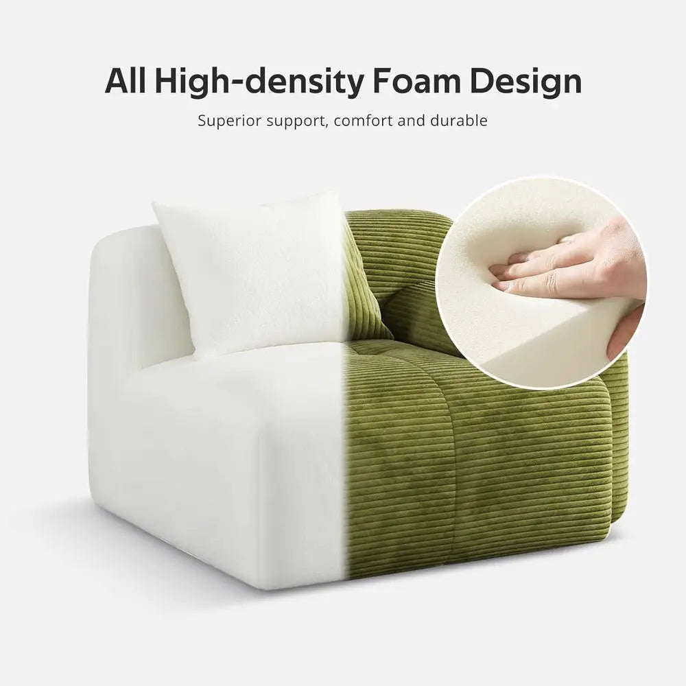 Green Oversized 3-Seat L-Shaped Corduroy Sectional Sofa with Ottoman