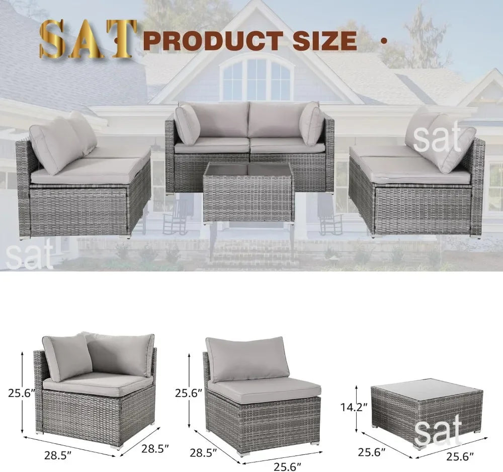y 7-piece courtyard furniture set, modular wicker outdoor segmented sofa, PE wicker outdoor setL  W   H  28.5*25.6*25.6 inch
