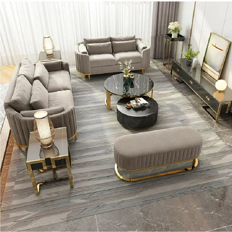 Luxury Couch Living Room Furniture Curved Vanity Home Fabric Sofa Set Gold Stainless Steel Leg Upholstery Velvet Sofas