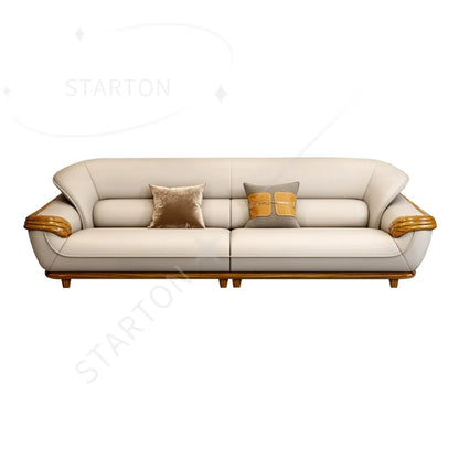 Modern new Chinese ebony sofa top layer cowhide high-end living room leather sofa