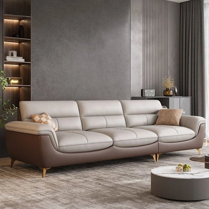 Italian  cowhide leather sofa living room small apartment light luxury modern two-color three-person straight row combination