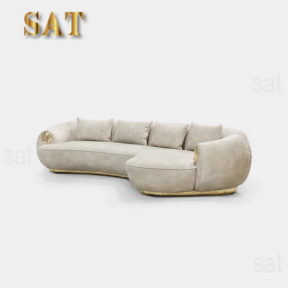 db-Modern Style Frosted Genuine Leather Curved Multi-Seater Sofa Light Luxury High-End for Large Villas Living Rooms Sponge@