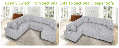 TODRANI 122'' Sectionl Sleeper Sofa, U Shape Sectional Sofa with Pull Out Couch and Storage Chaise&USB Ports