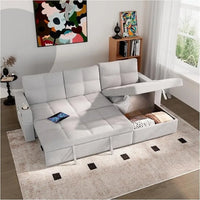 85 inch Large Sleeper Sofa Bed with Storage,L Shaped Sectional Couch Bed,2 in 1 Pull Out Couches with Convertible Chaise