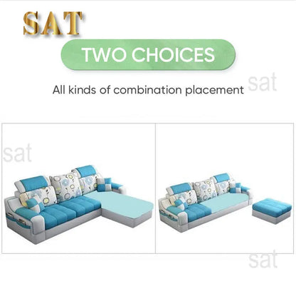 American Style Chaise Couch L Shaped Modular Living Room Synthetic Leather Sofa