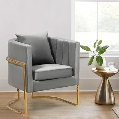Mid-Century Velvet Accent Chair with Barrel Arms, Upholstered for Comfort, Gold Legs, White for Living/Bedroom，Customized