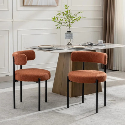Boucle Dining Chairs Set of 4, Rust Dining Chairs with Upholstered Seat and Round Back, Mid-Century Modern Kitchen Chairs