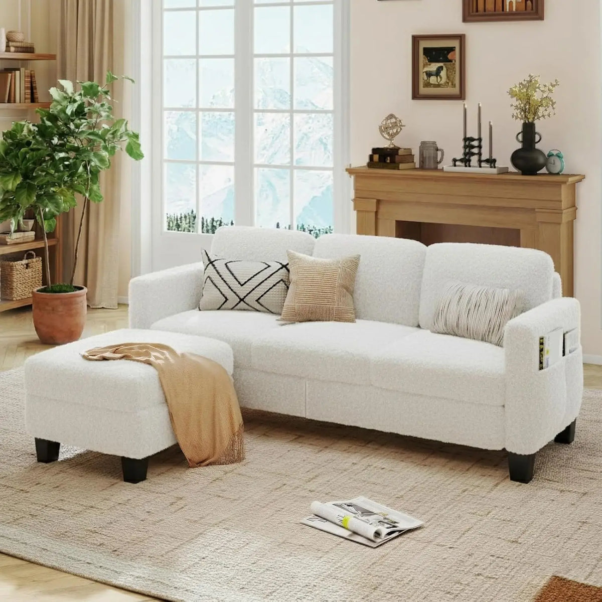 L-Shape Sectional Sofa Reversible Chaise Boucle Spring Cushion Living Room Apartment Small Space, Customized