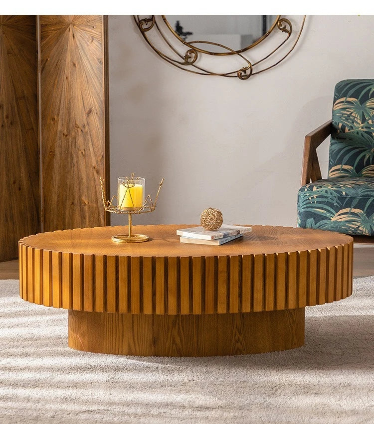 SS Modern Wooden Coffee Table Round Black With Solid Wood Veneered, Circle Center Table Accent Tea Table For Living Room Apartme