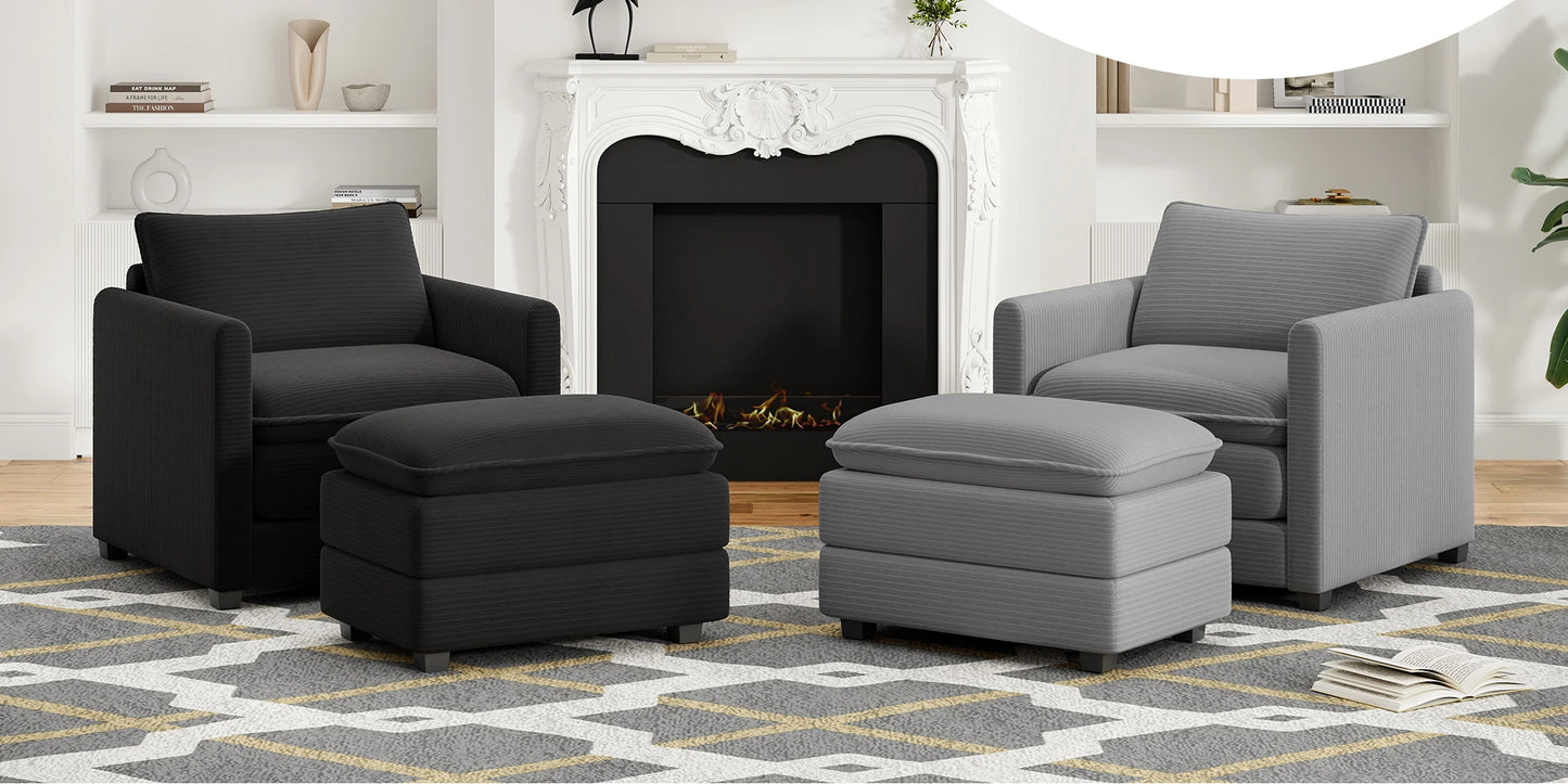 Corduroy Armchair with Ottoman Set, Accent Chair & Footstool, High-Quality Foam, Easy 15-Min Assembly, for Living Room, Bedroom
