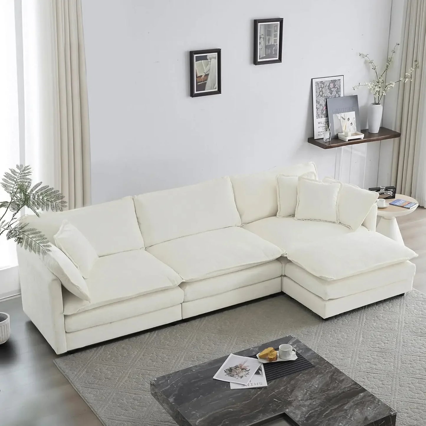 #For Modular Sectional Sofa, Convertible Modern L Shaped Sofa Chenille Cloud Couches Set with Ottoman for Living Room&