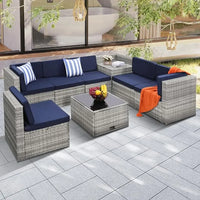 8 Pieces Outdoor Wicker Rattan Patio Furniture Sectional Set,  7 Sofa Sections, Oversized