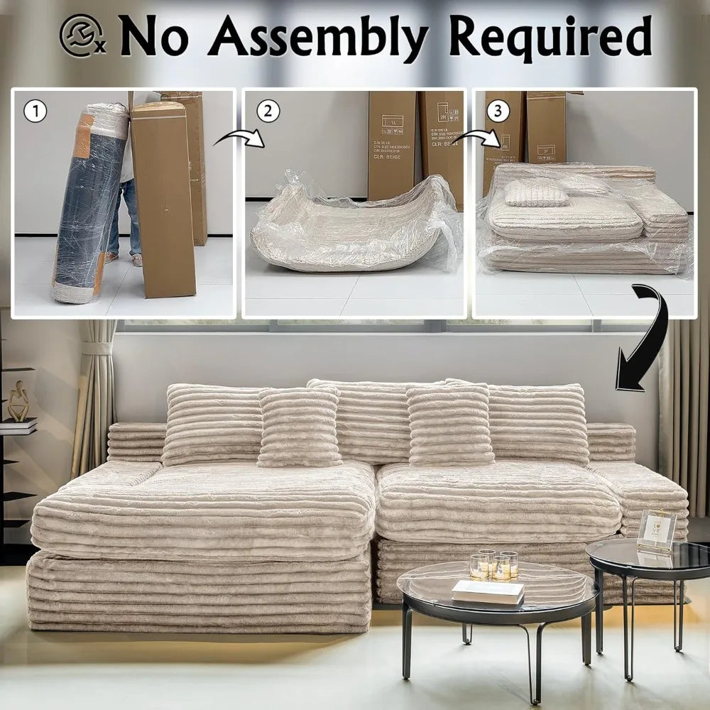 Beige Corduroy 118 Cloud Sectional Sofa with L-Shaped Chaise and Deep Seating for Modern Living Rooms