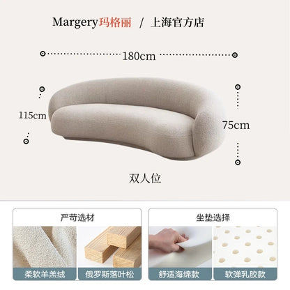 Minimalist creative living room sitting area reception lamb wool curved cashew fabric sofa