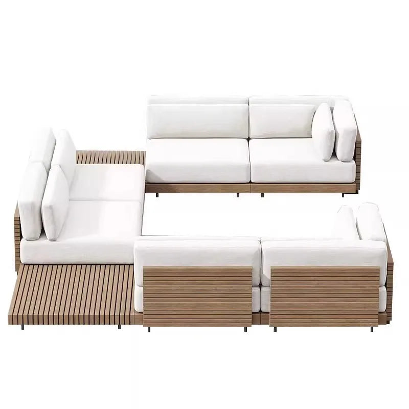 Outdoor Sofa Solid Wood Teak Rain proof and Sunscreen Courtyard Villa Outdoor Balcony Garden Soft Decoration Furniture