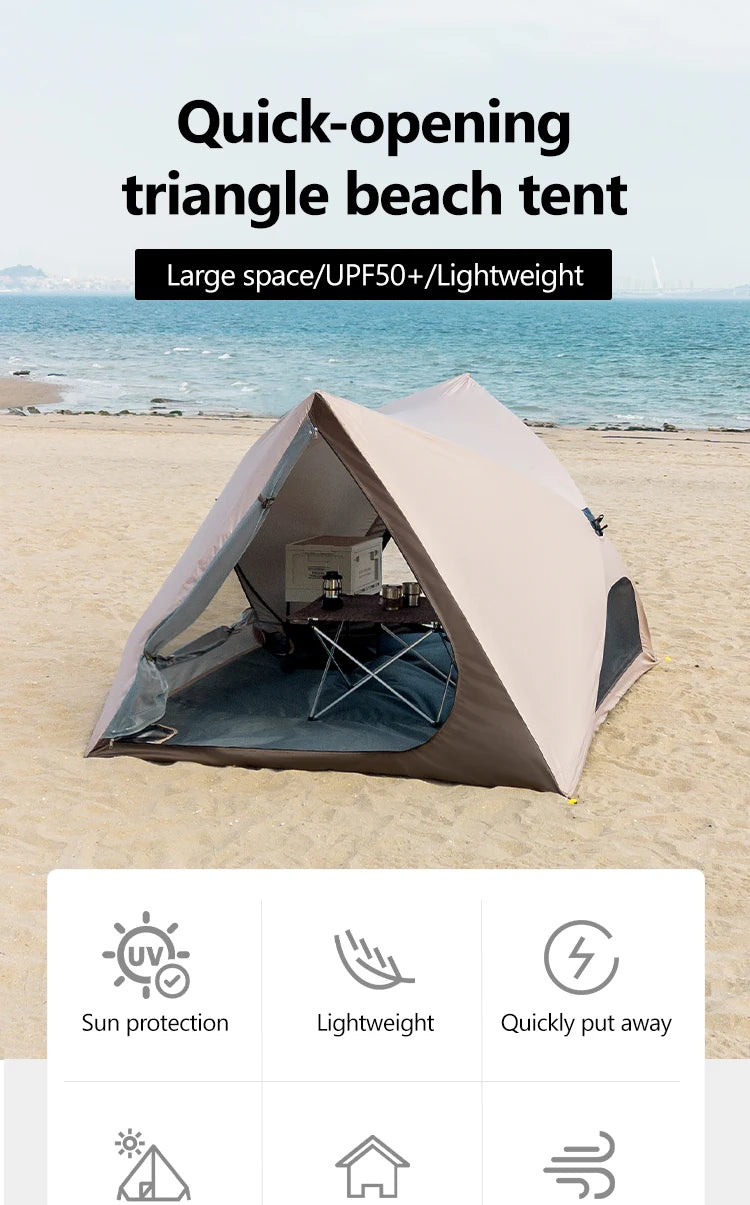 2-4 Person Camping Tent Quick Setup, Waterproof Windproof Sun Protection, Lightweight Portable for Beach Hiking, 210D Oxford