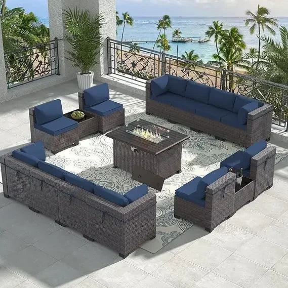 Outdoor Patio Furniture with Propane Fire Pit Table Sectional Sofa Conversation Sets w/ETL Approved